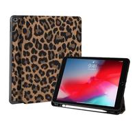 Fycyko Coque Compatible avec iPad 9ème / 8ème / 7ème génération 2021/2020 / 2019, iPad 10.2 Pouces Housse avec Porte-Stylo & Tip Cover, Mignon Motif Léopard, Marron