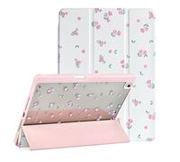 Fycyko Étui pour iPad 9ème/8ème/7ème Génération 10.2 Inch(2021, 2020, 2019),petit motif imprimé floral coquette avec porte-crayon, coque de protection en TPU souple, résistante aux chocs, motif floral
