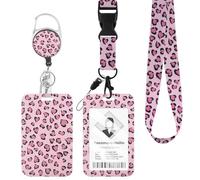 Fycyko Porte Badge avec Ruban Enrouleur, Porte Badge Tour de Cou Motif Petits Cœurs avec Ruban Rose, Porte-carte d'Identité pour Étudiants ,Femme Infirmiere Accessoires-Motif Petits Cœurs