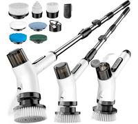 FYDEE Brosse de Nettoyage Électrique, Brosse Rotative avec 7 Brosses Interchangeables, Manche Télescopique, Étanchéité IPX7, Recharge USB à 2 Vitesses, Idéale pour Salle de Bain, Maison et Cuisine
