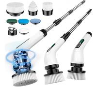 FYDEE Brosse de Nettoyage Electrique, Brosse Rotative sans Fil 3000mAh avec 7 Têtes de Remplacement, Manche Télescopique Inoxydable 24-127 cm, 2 Vitesses 380 TRM, Étanche IPX7, Salle de Bain Cuisine