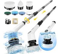 FYDEE Brosse Nettoyage Electrique, Brosse Rotative Nettoyage avec 7 Têtes Remplaçables, IPX7 Étanche, Brosse Nettoyage Salle de Bain, Brosse Électrique sans Fil à Manche Réglable pour Douche et Sol