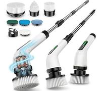 FYDEE Brosse Nettoyage Électrique, Rotative, 7 Têtes Remplaçables, IPX7 Étanche, sans Fil à Manche Réglable pour Salle de Bain