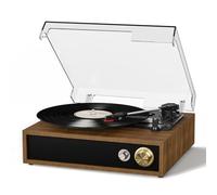 FYDEE Platine Vinyle avec Lecture et Enregistrement USB, Bluetooth Bidirectionnel, Vitesses 33/45/78 Tours, Haut-parleurs Stéréo Intégrés, Sortie RCA et Couvercle Anti-poussière Transparent - Teck