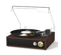 FYDEE Platine Vinyle avec Lecture et Enregistrement USB, Bluetooth Bidirectionnel, Vitesses 33/45/78 Tours, Haut-parleurs Stéréo Intégrés, Sortie RCA et Couvercle Anti-poussière Transparent - Ébène