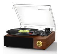FYDEE Platine Vinyle, Tourne Disque avec Bluetooth, Vitesses 33/45/78 Tours, Haut-parleurs Stéréo Intégrés, Sortie RCA pour Appareils Externes et Couvercle Transparent - Teck