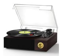 FYDEE Platine Vinyle, Tourne Disque avec Bluetooth, Vitesses 33/45/78 Tours, Haut-parleurs Stéréo Intégrés, Sortie RCA pour Appareils Externes et Couvercle Transparent - Ébène