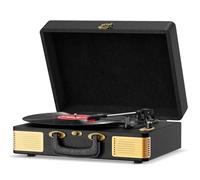 FYDEE Platine Vinyles, Tourne Disque Bluetooth Portable Vintage en Cuir avec 3 Vitesses (33/45/78 RPM), 2 Haut-Parleurs Intégrés, Entrée RCA, Fonction d'Arrêt Automatique, Noir Profond
