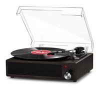 FYDEE Tourne-disque Bluetooth 5.4 avec puissance de charge réglable, 2 haut-parleurs stéréo 3 W, 3 vitesses, pour salon, RCA/AUX, arrêt automatique, marron foncé