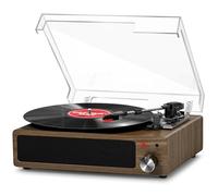 FYDEE Tourne-disque Bluetooth 5.4 avec puissance de charge réglable, 2 haut-parleurs stéréo 3 W, 3 vitesses, pour salon, RCA/AUX, arrêt automatique, graphite