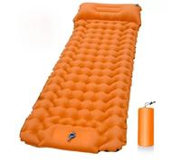FYDTOP Matelas de couchage gonflable ultra léger avec pompe à pied intégrée, durable, compact et imperméable pour camping, randonnée, piège à tente, voyage (couleur orange)