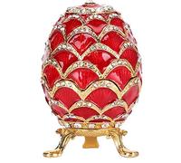 Fydun Boîte à Bijoux Peinte en émail Boîte à bibelots de Style Oeuf Fabergé avec Organisateur de Bijoux pour Boucles d'oreilles, bagues, Colliers, Rouge