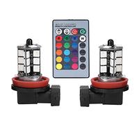 Fydun Feux de Brouillard, 12-24V H8 27SMD RVB Kit de 16 Interrupteurs à Changement de Couleur Ampoules de Lampe Stroboscopique Avec Télécommande Pour les Camions de Voiture Commutateur de Télécommand