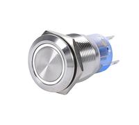 Fydun Interrupteur à Bouton Poussoir à Verrouillage, 12V 19mm Verrouillage Bouton-Poussoir on/Off Commutateur Bouton Auto-bloquant en Acier Inoxydable(Anneau LED Blanc)