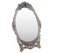 Fydun Miroir de Maquillage de Bureau Rétro Bords de Perles en Relief Floral Image Claire Décoration de Miroir Vintage Fonctionnel Argenté pour Un Usage Domestique (Miroir en