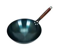 Fydun Poêle à Frire Wok Traditionnelle à Fond Rond - Batterie de Cuisine à Poignée Unique en Fer Non Revêtu pour une Cuisine Authentique CSE à la Maison et dans les Restaurants (38 cm)