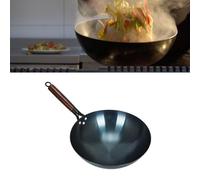 Fydun Poêle à Frire Wok Traditionnelle à Fond Rond - Batterie de Cuisine à Poignée Unique en Fer Non Revêtu pour une Cuisine Authentique CSE à la Maison et dans les Restaurants (36 cm)
