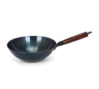 Fydun Poêle à Frire Wok Traditionnelle à Fond Rond - Batterie de Cuisine à Poignée Unique en Fer Non Revêtu pour une Cuisine Authentique CSE à la Maison et dans les Restaurants (34 cm)