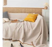 FYDZ Couverture jacquard tricotée à franges - Couverture décorative multifonction en coton pour canapé, lit (marron clair, 01, 180 x 230 cm)