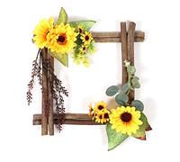 Fyearfly Couronne de tournesol 30 x 50 cm en rotin naturel fait à la main pour décoration murale d'intérieur ou d'extérieur