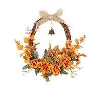 Fyearfly Couronne ovale d'automne, fleurs oranges artificielles non éclairées pour la récolte de Thanksgiving, décoration de porte d'entrée