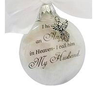 Fyearfly Décoration commémorative ange au paradis, boule de plumes incassable avec ailes d'ange, cadeau de condoléances pour mon mari