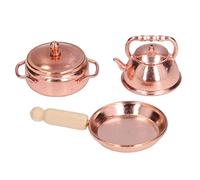 Fyearfly Ensemble de cuisine miniature pour maison de poupée 1:12, poêle à frire, bouilloire, 3 pièces