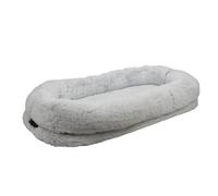 Fyearfly Lit pour chien humain - Lit doux et confortable pour adultes et animaux de compagnie - Design éponge rond - Fourrure géante - Confortable - Lavable en machine - Antidérapant - Gris - 165 x