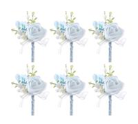 Fyearfly Lot de 6 boutonnières roses bleues - Accessoire élégant de mariage et de remise de diplôme, style abordable