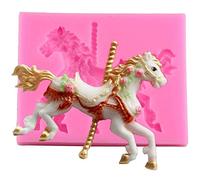 Fyearfly Moule en silicone 3D en forme de cheval carrousel pour décoration de gâteau, moule à fondant, outil de cuisson au chocolat, démoulage facile