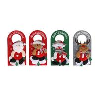 Fyearfly Poignée de porte de noël pendentif dessin animé père noël bonhomme de neige décoration pour la maison Salon de coiffure 4 pièces tissu Non tissé