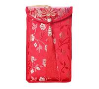 Fyearfly Sac porte-monnaie rouge en soie brodée avec pompon et fermeture magnétique pour cadeau de mariage