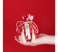 Fyearfly Sacs à dragées de mariage chinois rouge avec cordon de serrage double motif bonheur, sacs cadeaux en tissu