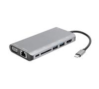 Fyearfly Station d'accueil TypeC, hub USB 3.0 8 en 1 avec HDMI 4K, VGA, port audio, gris, améliore la connectivité pour les ordinateurs portables, rationalise votre espace de travail, extension