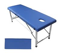 Fyearfly Table de Massage Pliante Banc de Massage Pliable Portable pour Bureau à Domicile Salon Salon Bleu 180x65x60cm Cuir PU Acier Inoxydable