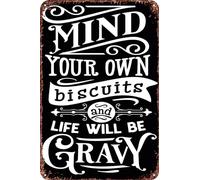 FYELVO Mind Your Own Biscuits - Décoration rétro en métal pour garage - 20,3 x 30,5 cm