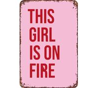 FYELVO Plaque en métal avec inscription « This girl is on fire » - Décoration rétro pour garage - 20,3 x 30,5 cm