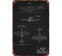 FYELVO Spitfire Mk VIII Blueprint Poster rétro drôle en métal Décoration murale d'extérieur 20,3 x 30,5 cm