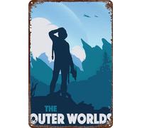 FYELVO The Outer Worlds Plaque en métal rétro drôle pour décoration murale d'extérieur 20,3 x 30,5 cm