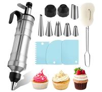 Fyeme Lot de 13 seringues à garnir en acier inoxydable avec 6 douilles, 3 grattoirs - Seringues à pâtisserie avec brosse - Seringue à confiture réutilisable pour beignets pour préparer des desserts et