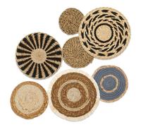 Fyeme Lot de 7 paniers muraux ronds en rotin - Style bohème - Tressage de paille - Décoration murale pour ferme, maison, chambre à coucher, table à manger, style maison de campagne