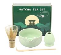 Fyeme Macha Tea - Lot de 4 balais à thé - 560 ml - Avec mousseur - Cuillère à café - Bol à thé - Support de mélange - Cadeau pour les amateurs de matcha - Vert clair