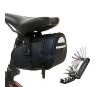 Fyfjur Petite Sacoche Velo de Route étanche, Réfléchissante Sacoche de Selle Vélo de Montagne avec Poche Intérieure et 16-in-1 Multitool Vélo(18 * 10,5 * 9,5cm)