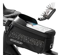 Fyfjur Sacoche Velo Cadre, 2L Sacoche De Cadre Velo Imperméable avec Outil Multifonctions 16 en 1 et TPU ÉcranTactile Sensible pour Smartphone Jusqu'à 8 Pouces pour Vélo De Ville, Vélo De Course, VTT