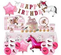 FYFLYMT Décoration Anniversaire Cheval, Vaisselle Fête Cheval Décoration | Nappe, Assiettes Carton, Bannière, Décoration d'anniversaire pour 10 personnes