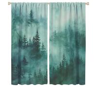 FYFMUSHE Rideaux occultants rustiques de forêt de montagne pour décoration d'intérieur, paysage de forêt brumeuse abstraite avec passe-tringle - Rideaux de fenêtre occultants à isolation thermique