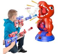fygurso Jouet de tir de Dinosaure Mobile avec 2 Pistolets à Pompe à air, Jeux de tir à la Cible avec Score LED, lumière et Son, 24 balles en Mousse pour 3+, Cadeau de Jeux pour garçon (Rouge)