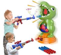 Fygurso Jouet de tir de dinosaure mobile avec 2 pistolets à pompe à air, jeux de tir à la cible avec score LED, lumière et son, 24 balles en mousse pour 3 4 5 6 7 8 9+, cadeau de jeux pour garçon (GN)