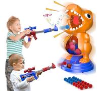Fygurso Jouet de tir de dinosaure mobile avec 2 pistolets à pompe à air, jeux de tir à la cible avec score LED, lumière et son, 24 balles en mousse pour 3 4 5 6 7 8 9+, cadeau de jeux pour garçon (OG)