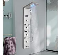 fyheast Colonne de Douche Hydromassage Colonne de Douche en Acier Inoxydable avec 8 Jets de Massage avec Affichage LCD de la Température Système de Douche Mural,Nickel Brossé